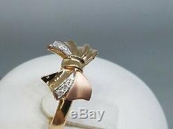 GOLD Bow ring 14k solid real Tri simulated diamond size 7 ask 5 6 8 9