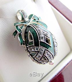 GORGEOUS RUSSIAN PENDANT SOLID STERLING SILVER 925 ENAMEL With BOW AND GARNET