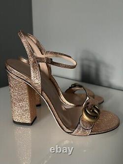 GUCCI Metallic Laminate double G GG Marmont Sandals in Pink rose gold 40 New
