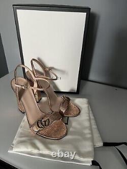 GUCCI Metallic Laminate double G GG Marmont Sandals in Pink rose gold 40 New