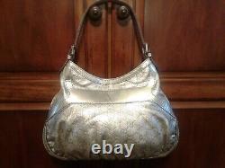 GUCCI QUEEN HOBO Platinum Gold Logo Embossed Guccissima Leather withBow -STRIKING