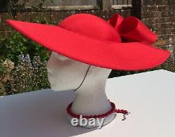Genevieve Louis Vintage Hat Tomato RED, 100% Silk, Bow, Wavy, Beautiful VGC