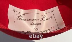 Genevieve Louis Vintage Hat Tomato RED, 100% Silk, Bow, Wavy, Beautiful VGC