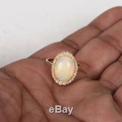 Genuine 3.44 Ct Opal Diamond 14K Yellow Gold Wedding Ring Valentine Fine Jewelry