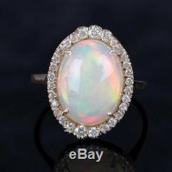 Genuine 3.44 Ct Opal Diamond 14K Yellow Gold Wedding Ring Valentine Fine Jewelry