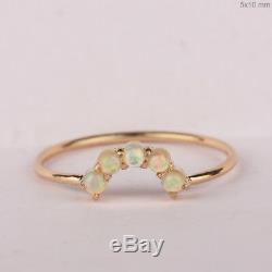 Genuine Opal Gemstone 14K Yellow Gold Wedding Ring Valentine Handmade Jewelry