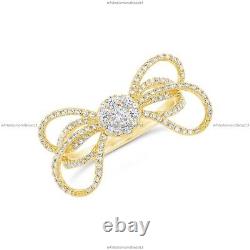 Gift For Her 14k Yellow Gold Natural Diamond Ribbon Bow Band Birthday Ring