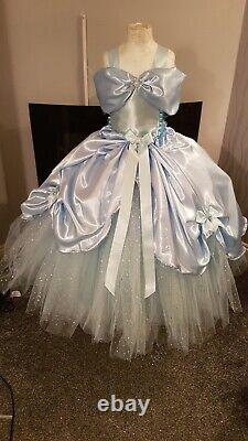 Girls Blue Cinderella handmade luxury satin Cosplay sparkle tutu dress