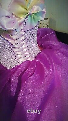 Girls Rainbow handmade luxury satin Organza sparkle tutu dress