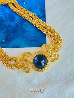 Givenchy Vintage 1980s Chunky Double Layer Lapis Bow Pendant Choker, Necklace