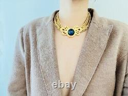 Givenchy Vintage 1980s Chunky Double Layer Lapis Bow Pendant Choker, Necklace