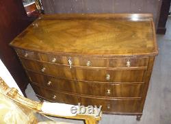 Good Edwardian Walnut Bow Fronted Chest Of Six Drawers Lockable With Key Provide