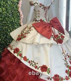 Gorgeous Gold Red Green Embroidery Quinceanera Dress Off The Shoulder Prom Gown