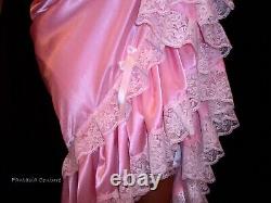 Gorgeous Pink Satin White Lace 3/4 Sleeve Piegnoir Dressing Gown XL FREE P&P