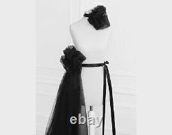 Gothic Ball Gown Detachable Black Tulle Bustle Belt With Train And Flower Choker