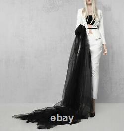 Gothic photoshoot black tulle train skirt with satin belt / Detachable train