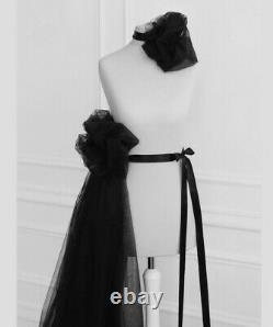 Gothic stage wear bustle skirt with train. Photoshoot black tulle overskirt