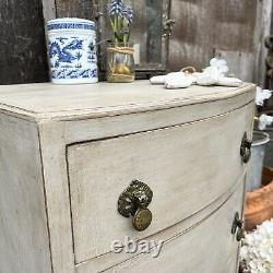 Grey Bow Fronted Country Chic Style 3 Drawer Vintage Bedside Table / Side Table