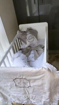 Grey Bow Unisex Hand Made Next To Me Crib, Cot, Cot Bed Bedding Set