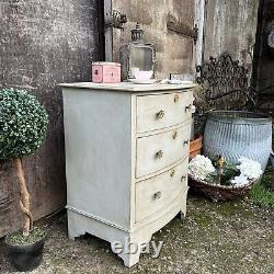 Grey Country Chic Style Bow Fronted Vintage Chest of Drawers / Bedside Table