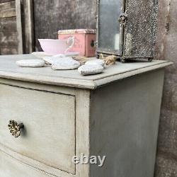 Grey Country Chic Style Bow Fronted Vintage Chest of Drawers / Bedside Table