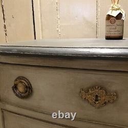 Grey Gustavian Country Style Bow Fronted Vintage Bedside Table Chest of Drawers