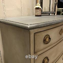 Grey Gustavian Country Style Bow Fronted Vintage Bedside Table Chest of Drawers