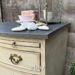 Grey Gustavian Country Style Bow Fronted Vintage Chest of Drawers Bedside Table