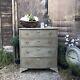 Grey Hand Painted Bow Fronted Rustic Country Farmhouse Vintage Chest of Drawers