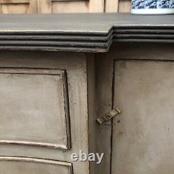Grey Hand Painted Gustavian Country Style Vintage Bow Fronted Cabinet Sideboard