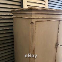 Grey Painted Bow Fronted Gustavian Country Style Old Drinks Cabinet Cupboard