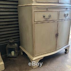 Grey Painted Bow Fronted Gustavian Country Style Old Drinks Cabinet Cupboard