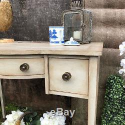 Grey Painted Vintage Gustavian Country Style Bow Fronted Desk on Caster Wheels
