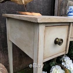 Grey Painted Vintage Gustavian Country Style Bow Fronted Desk on Caster Wheels