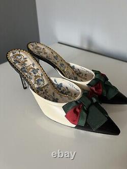 Gucci Sylvie Web Bow White Leather Mules 39.5 RP£650 Marmont Ace Falacer