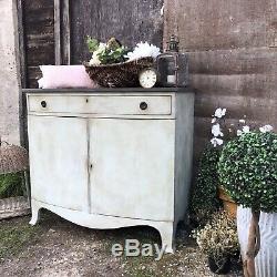 Gustavian Country Style Duck Egg Blue Bow Fronted Vintage Sideboard / Cabinet