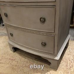 Gustavian Country Style Grey Painted Vintage Bow Front Tallboy Chest of drawers