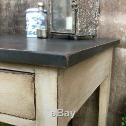 Gustavian Country Style Vintage Grey Hand Painted Bow Fronted Console Table Desk