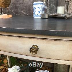 Gustavian Country Style Vintage Grey Hand Painted Bow Fronted Console Table Desk