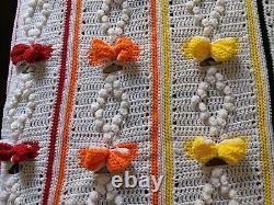 HANDMADE Crochet AFGHAN Knit THROW vtg RAINBOW Colors BOW TIE lgbt BLANKET Quilt