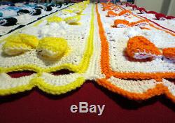 HANDMADE Crochet AFGHAN Knit THROW vtg RAINBOW Colors BOW TIE lgbt BLANKET Quilt
