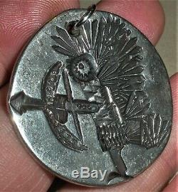 HANDMADE ONE OF A KIND INDIAN CHIEF SHOOTING BOW & ARROW SOLID COIN SILVER vafo