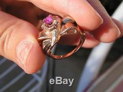 HANDMADE UNIQUE VINTAGE POESY FLOWER BOW 14KT WHITE/ROSE GOLD RING WithPINK STONE