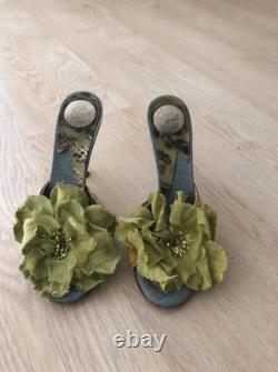 Hamlet couture Green Mules with Chunky Flower Size 6.5 Eur 37