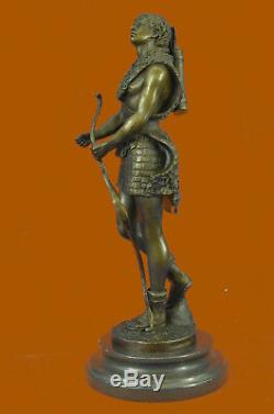Hand Made NUDE MUSCULAR YOUNG MAN DRAWING BOW ARROW 100% BRONZE SCULPTURE