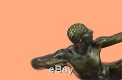 Hand Made Nude Apollo Archer Bow Arrow Bronze Marble Statue God Figure Art