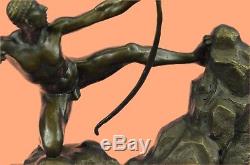Hand Made Nude Apollo Archer Bow Arrow Bronze Marble Statue God Figure Art