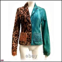 Hand painted casual jacket woman autumn spring embroidered sequin blue brown bid