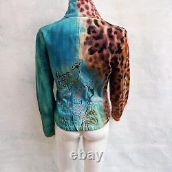 Hand painted casual jacket woman autumn spring embroidered sequin blue brown bid