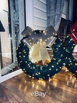 Handmade 32christmas Wreath With Bow And Lights. Stunning In/Outdoor Decoration